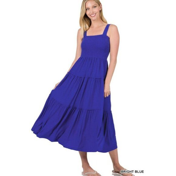 Smocked Tiered Midi Dress - Picture 1 of 5